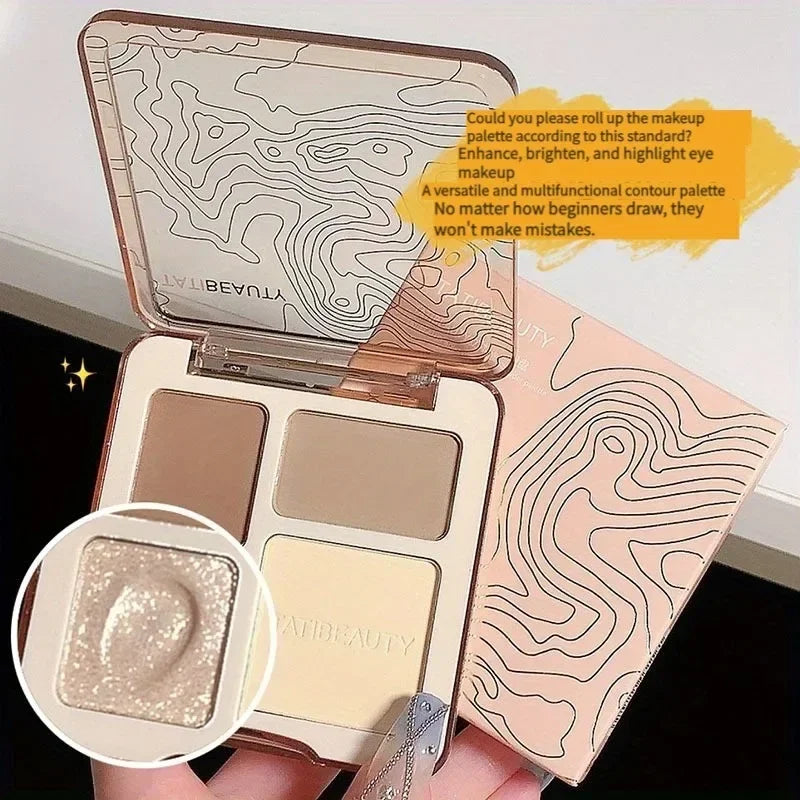 TATIBEAUTY 4-Color Contour Palette Multi-Use Matte Brightener Shimmer Highlight for Eye Shadow And Contouring