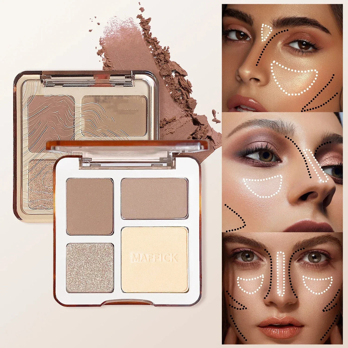 TATIBEAUTY 4-Color Contour Palette Multi-Use Matte Brightener Shimmer Highlight for Eye Shadow And Contouring